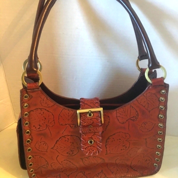 Marc CHANTEL.Leather SHOULDER BAG WITH LEAVES STAMPING - Picture 1 of 8